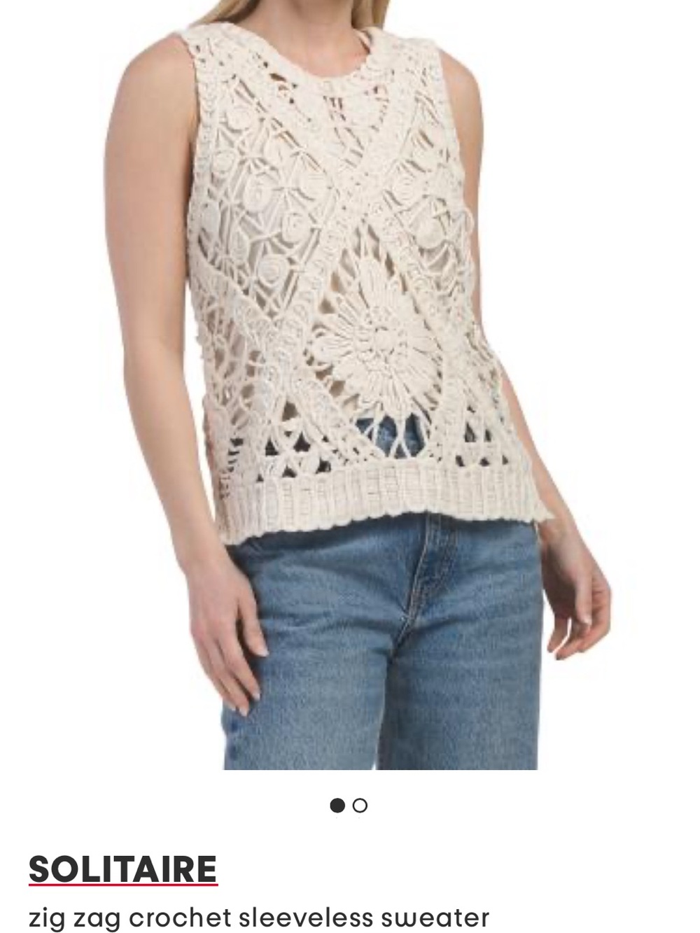 Solitaire Cream Crochet Tank Top with Floral Motif